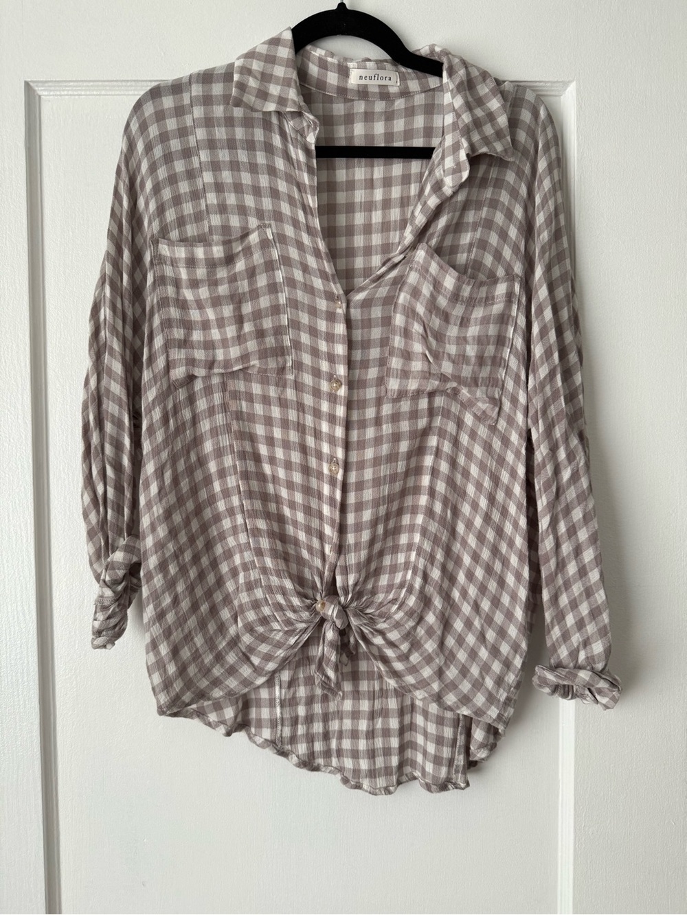 Neutral Plaid Button-Down Tie-Hem Shirt - Madewell